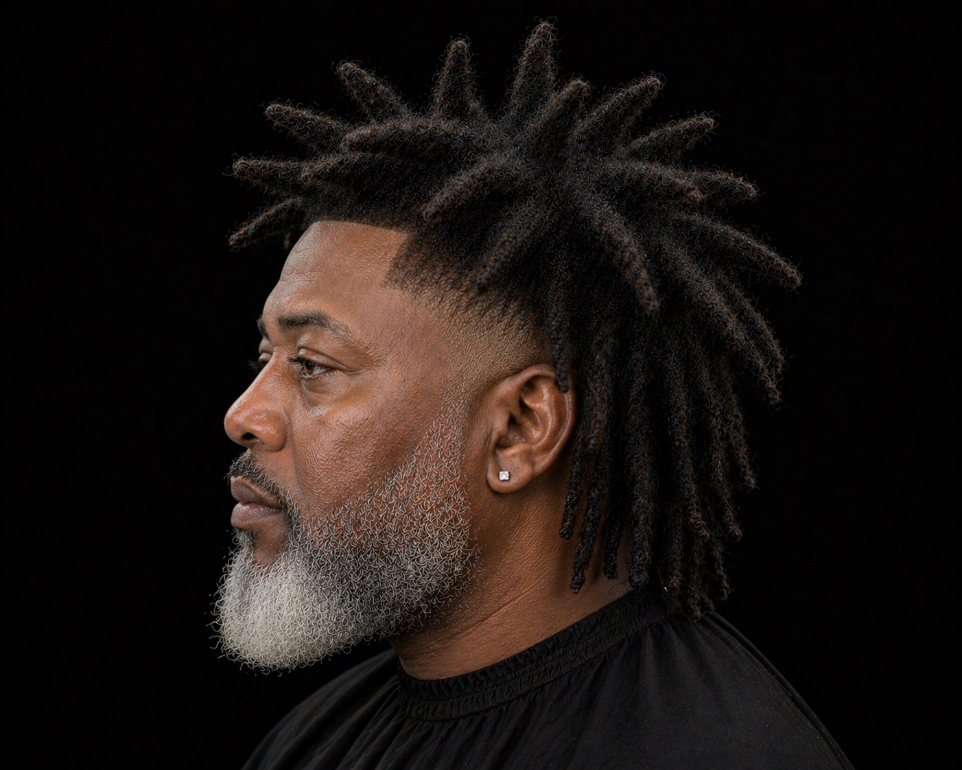 Mature Loc Column With Soft Side Taper — side profile barber reference photo showing the fade line and top shape