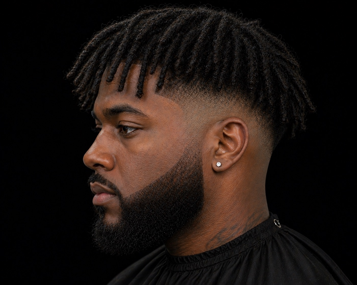 Barrel Twist Locs With Mid Bald Fade — side profile barber reference photo showing the fade line and top shape