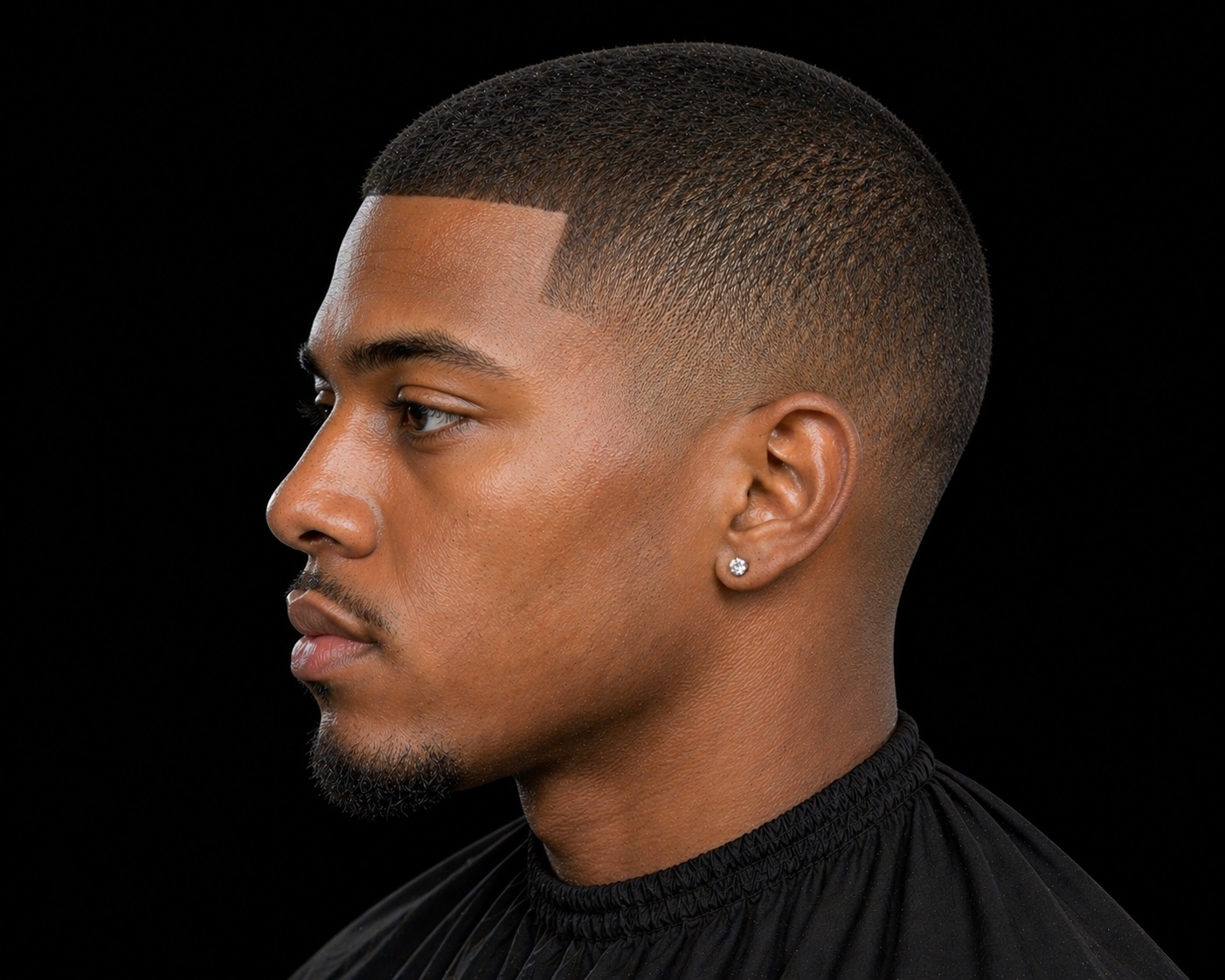 High Fade with Low-Cut Waves and Squared Line-Up — side profile barber reference photo showing the fade line and top shape