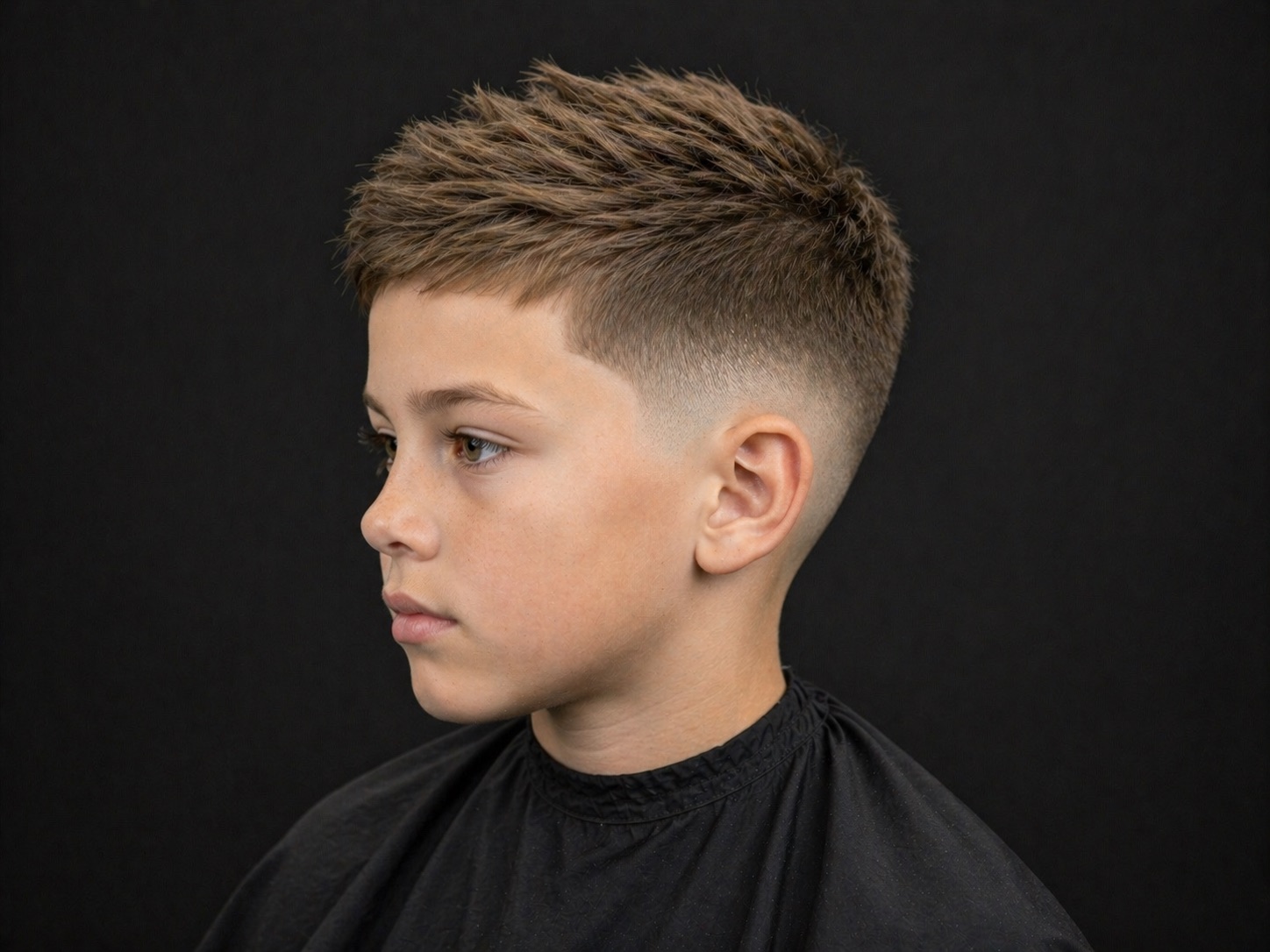 Spiky Crop With Low Skin Fade — side profile barber reference photo showing the fade line and top shape
