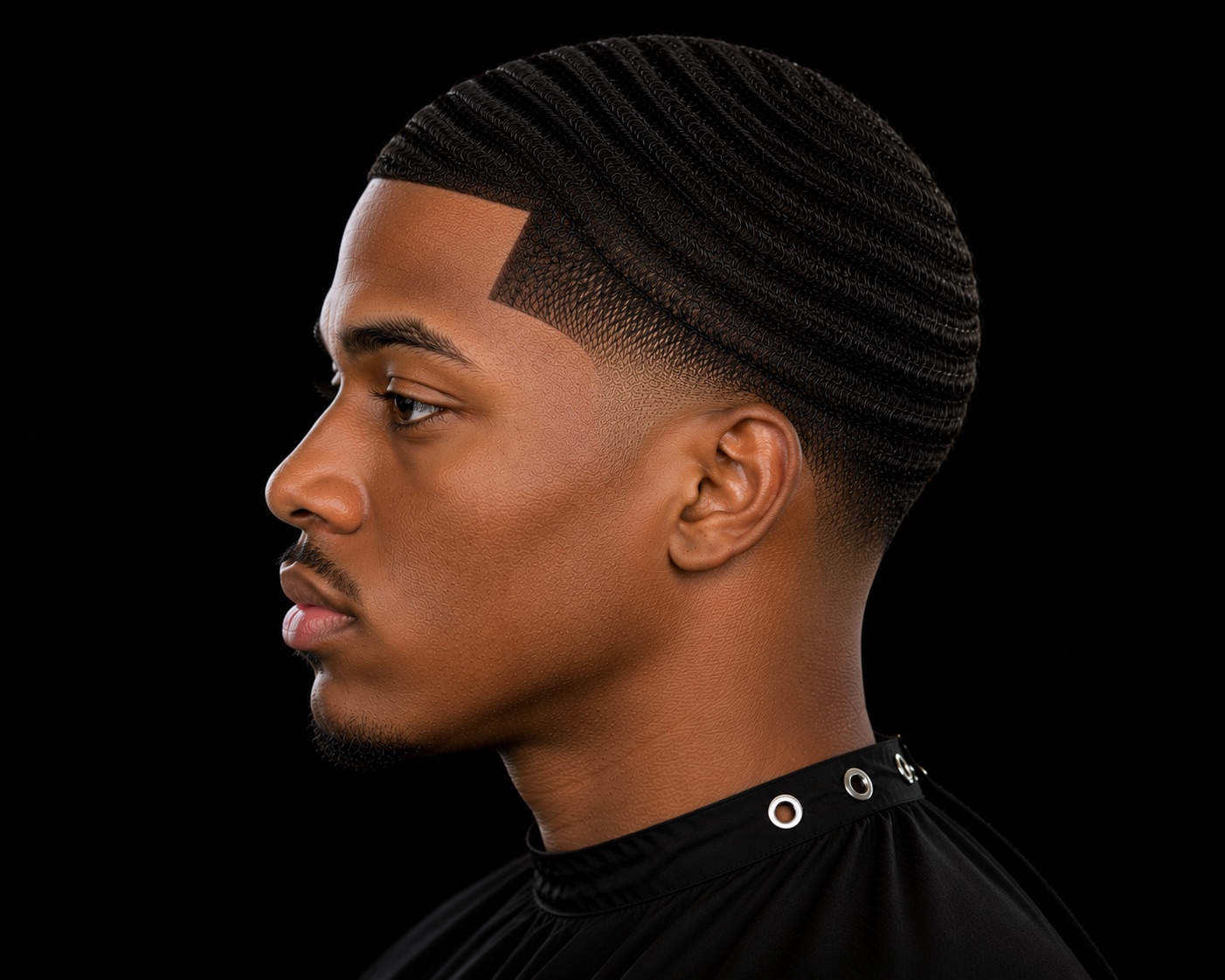 360 Waves With Blended Low Taper — side profile barber reference photo showing the fade line and top shape