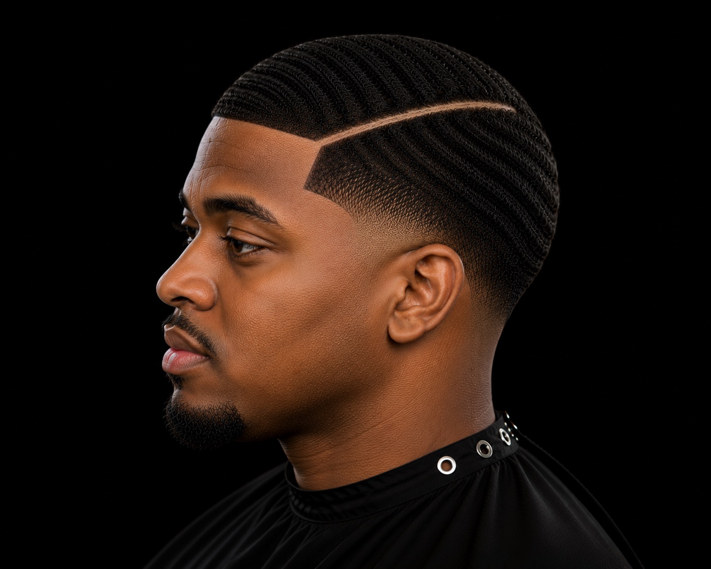 Deep 360 Waves With Hard Part And Low Taper — side profile barber reference photo showing the fade line and top shape