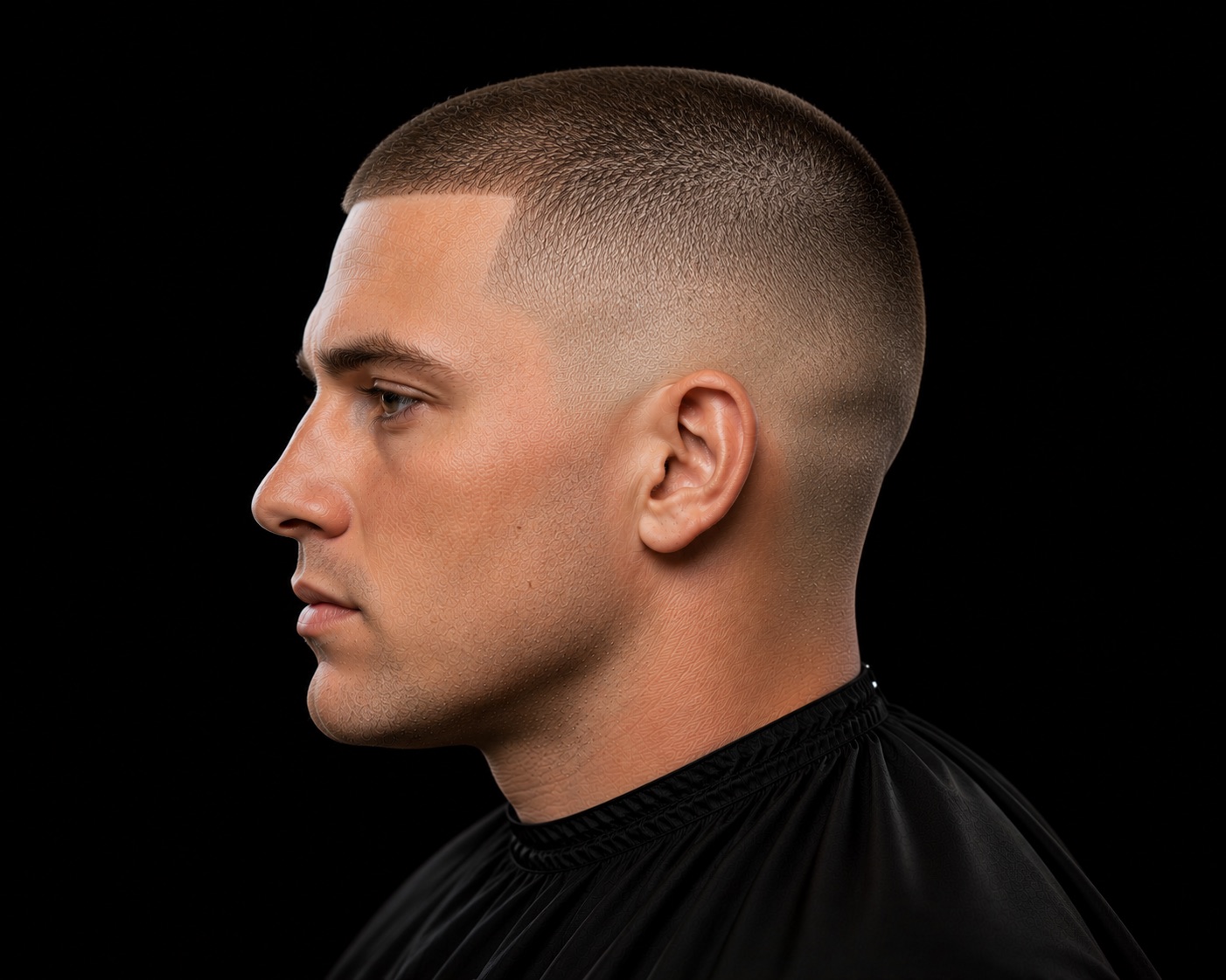 High Skin Fade Induction Buzz — side profile barber reference photo showing the fade line and top shape