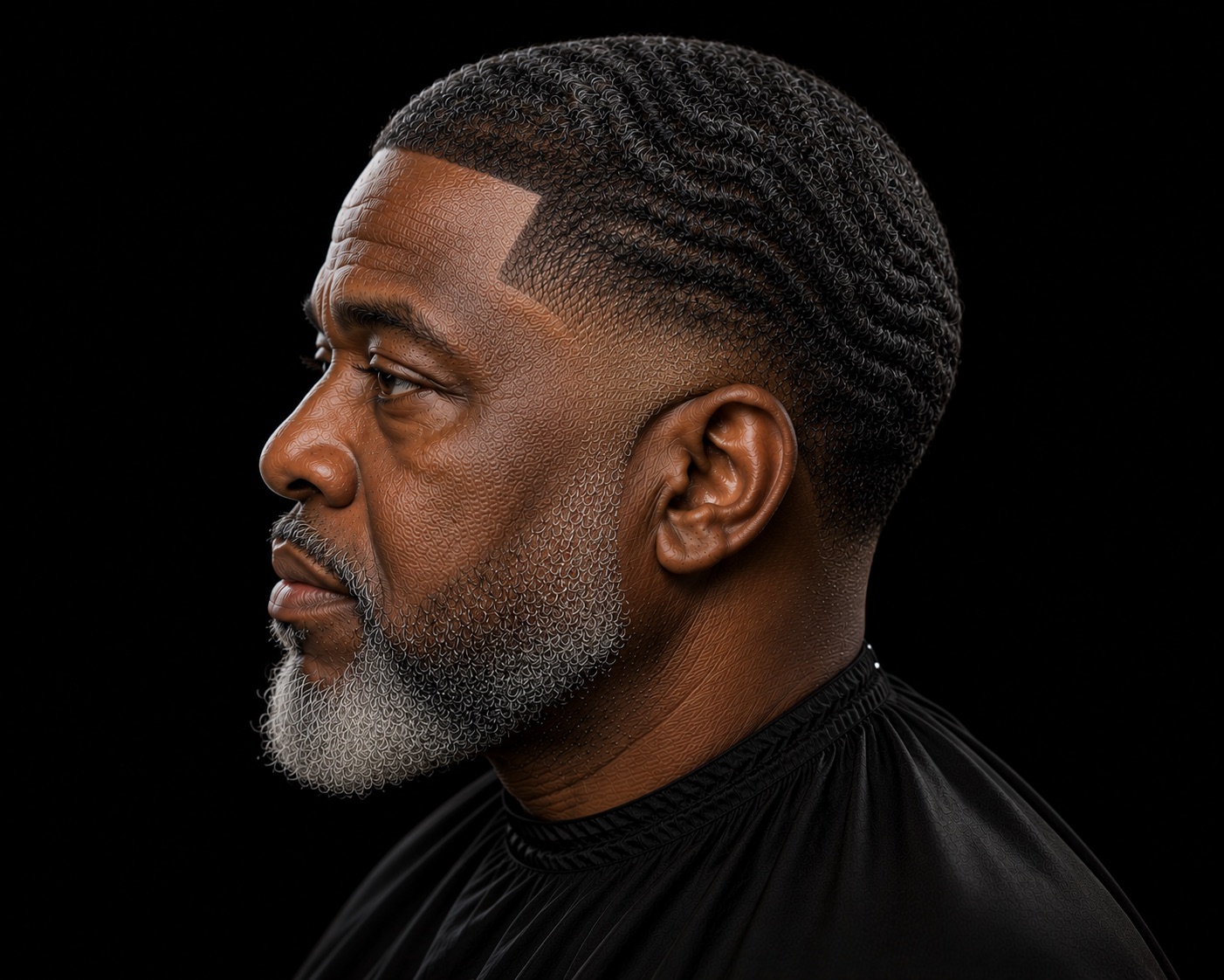 Mature Coil Cap Low Taper — side profile barber reference photo showing the fade line and top shape