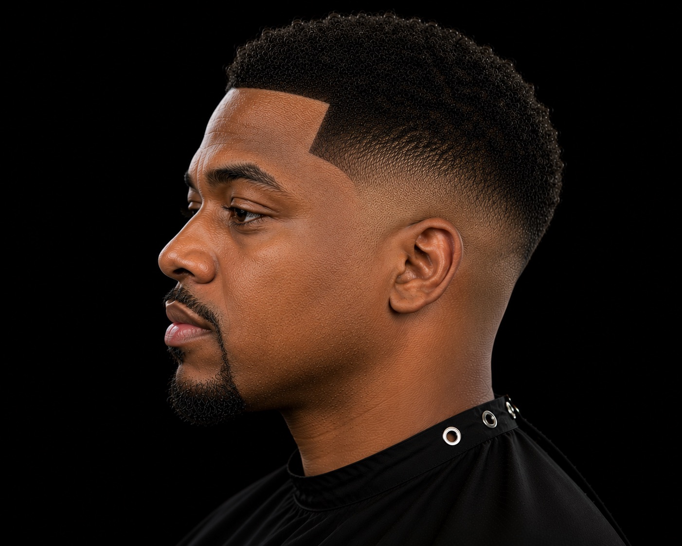 Mid Drop Taper With Coiled Top — side profile barber reference photo showing the fade line and top shape