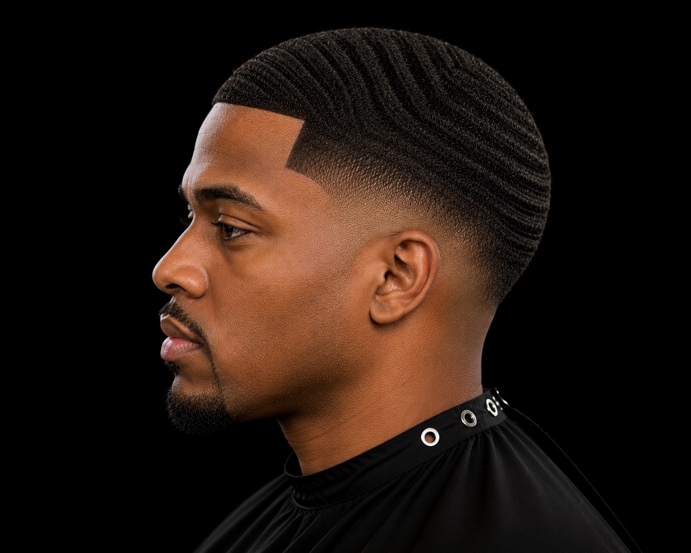 Spinner Waves Low Taper — side profile barber reference photo showing the fade line and top shape