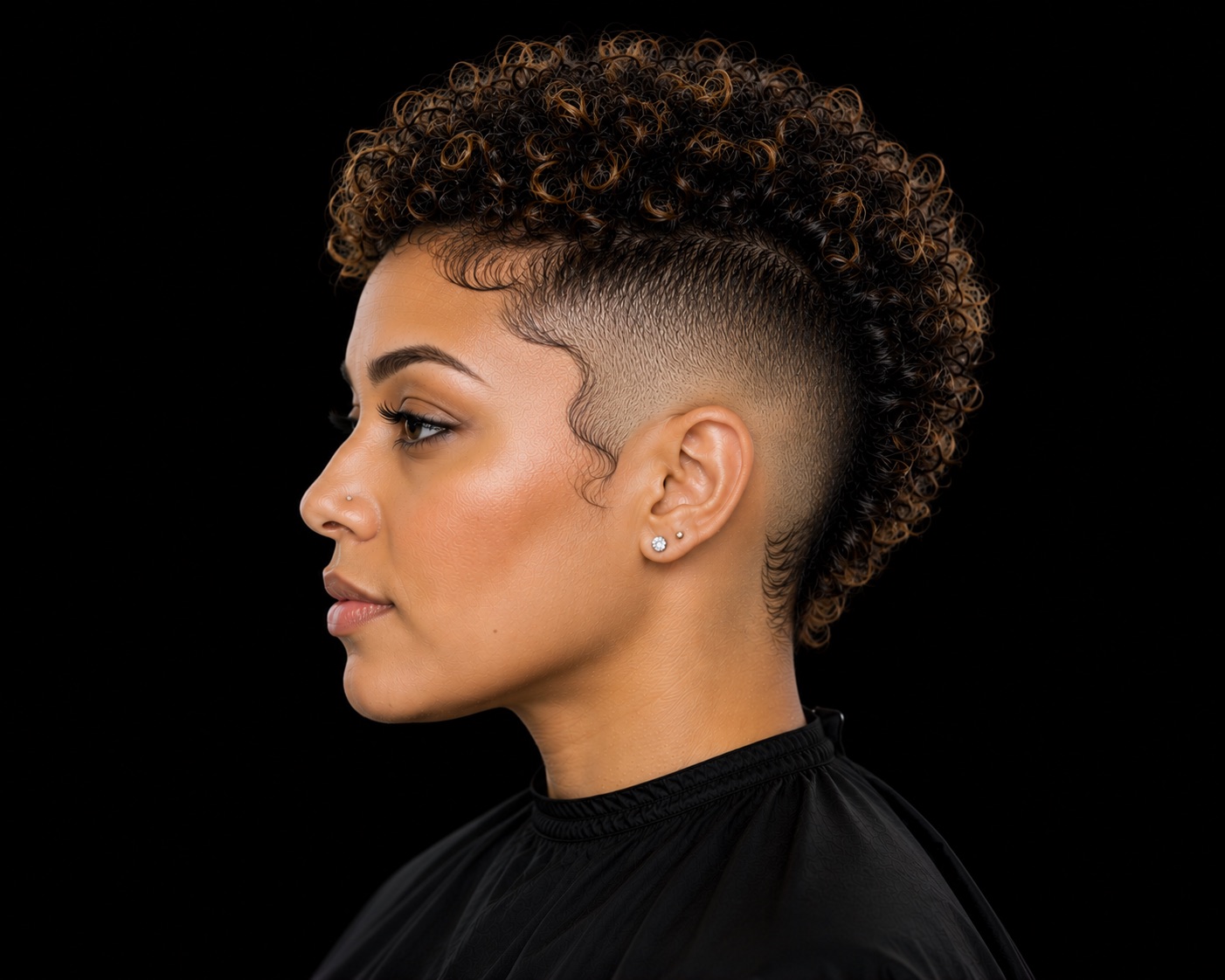 Tapered Curly Top With Skin-Faded Sides — side profile barber reference photo showing the fade line and top shape
