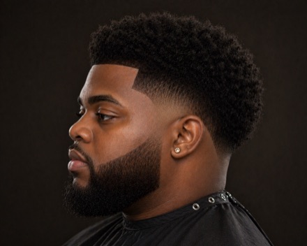 Temple Fade With Coily Top And Squared Line-Up — barber reference photo