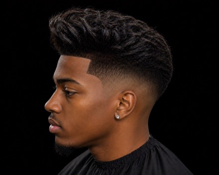 Textured Pompadour Quiff With Carved Part — barber reference photo