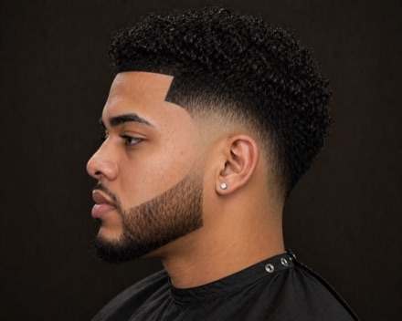 Burst Fade with Curly Top and Squared Line-Up — barber reference photo