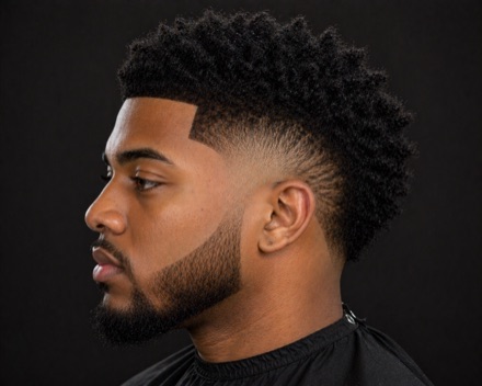 Burst Fade Mohawk with Coily Length at the Back — barber reference photo