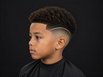 Kids Curly Top With Shaved Design Line — barber reference photo