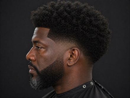 Bearded Temple Fade With Rounded Afro — barber reference photo