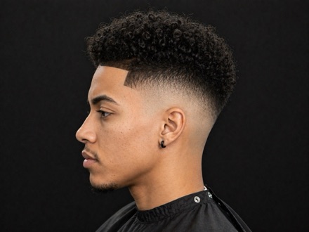 High Drop Fade with Loose Curl Top — barber reference photo