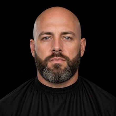 Clean Shaved Head with Rounded Salt-and-Pepper Beard — barber reference photo