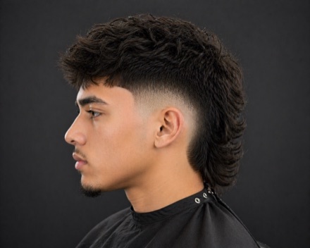 Burst Fade Mullet with Wavy Fringe — barber reference photo