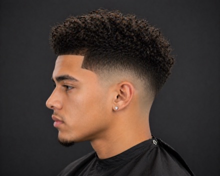 Mid Drop Fade With Rounded Curl Cap — barber reference photo
