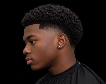 Boxed Temple Fade Coily Top — barber reference photo