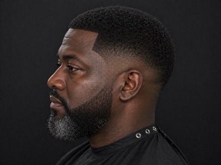 Mid Fade With Dense Afro Cap And Grey Beard — barber reference photo