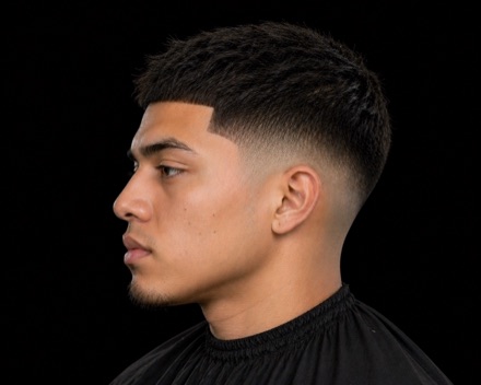 Skin Fade With Full Coil Crown And Boxed Beard — barber reference photo