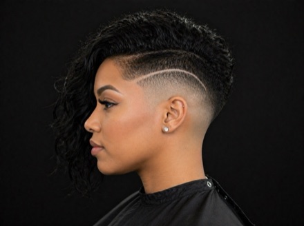 Wavy Side Length Over High Skin Fade With Line Design — barber reference photo