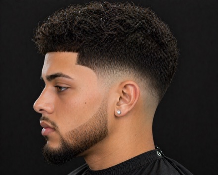 Mid Fade With Curly Caesar Fringe — barber reference photo
