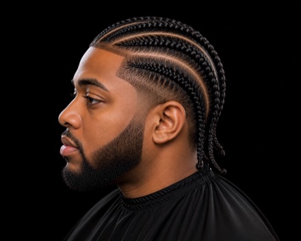 Straight-Back Cornrows With Tapered Sides And Beard — barber reference photo