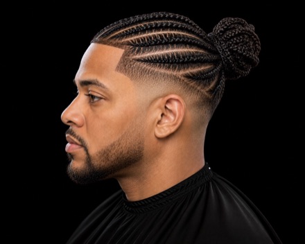 Braided Bun With High Skin Fade — barber reference photo