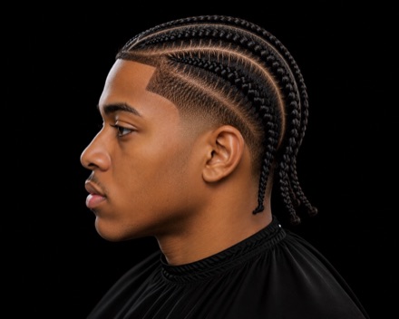 Straight-Back Cornrows With Skin-Faded Sides — barber reference photo