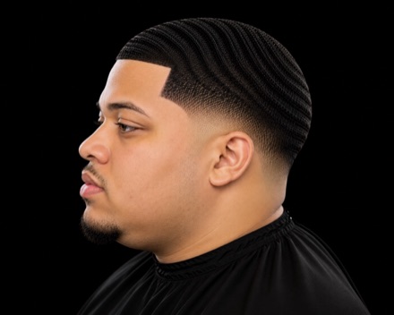 Crown-Swirl Waves With Mid Drop Fade — barber reference photo