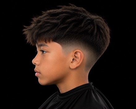 Kids Textured Fringe Low Fade — barber reference photo