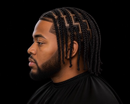 Shoulder-Length Box Braids With Razor Line-Up — barber reference photo